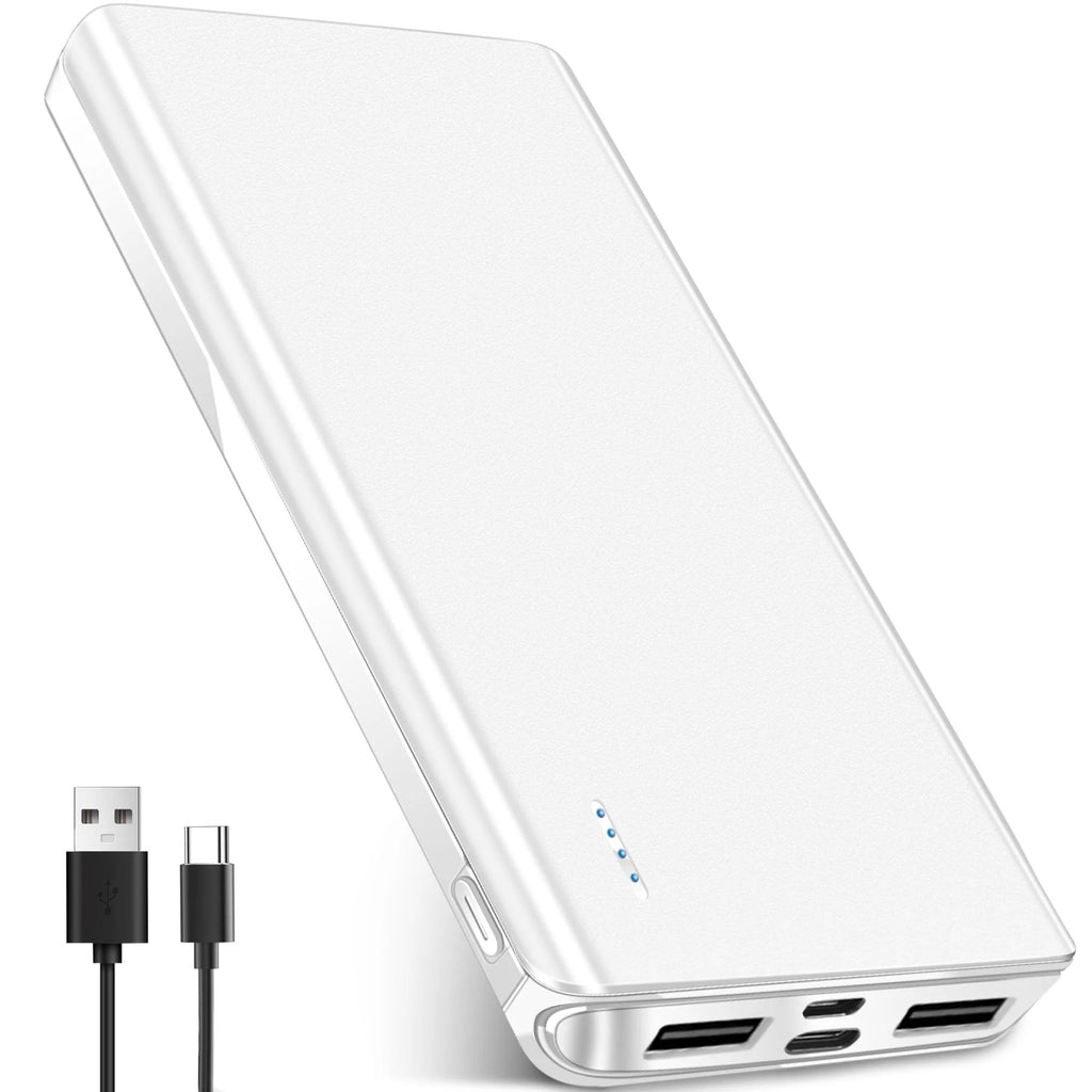 20000 Mah Portable Charger Power Bank Dual USB Battery Pack for Iphone, Ipad, Galaxy, Android, Pixel and Tablet (White) - ElectronicsAreFun