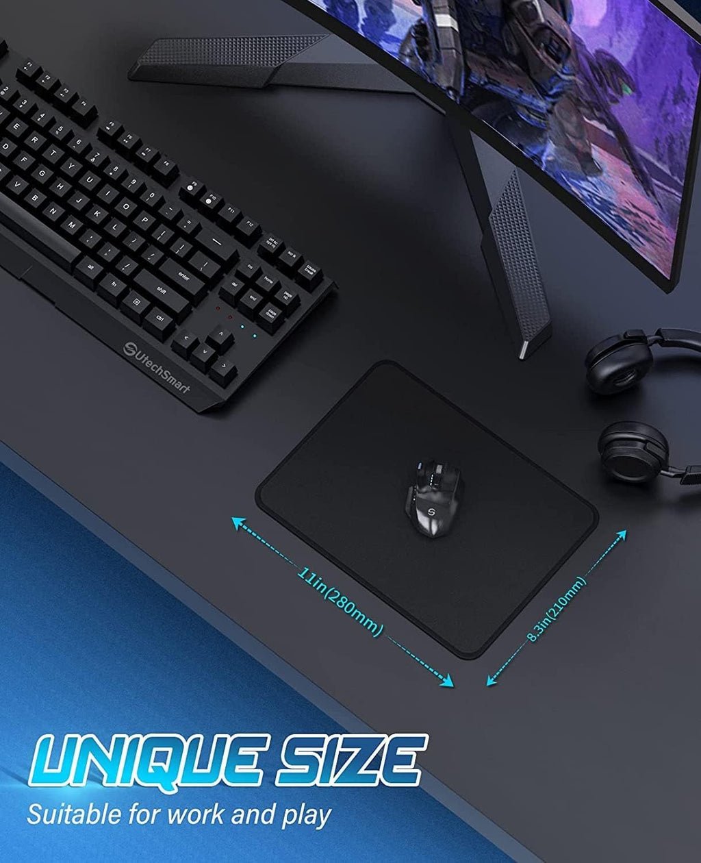 Computer Mouse Pad with Stitched Edges, Washable Mouse Mat with Superior Micro - Weave Cloth, Gaming Mouse Pad for Office & Home, Non - Slip Rubber Base, Black - ElectronicsAreFun