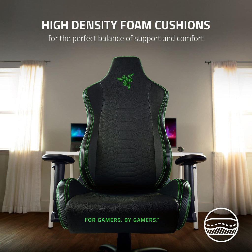 Iskur X Ergonomic Gaming Chair Black/Green - Leather Upholstered Adjustable Armrests High - Density Foam Cushions - ElectronicsAreFun