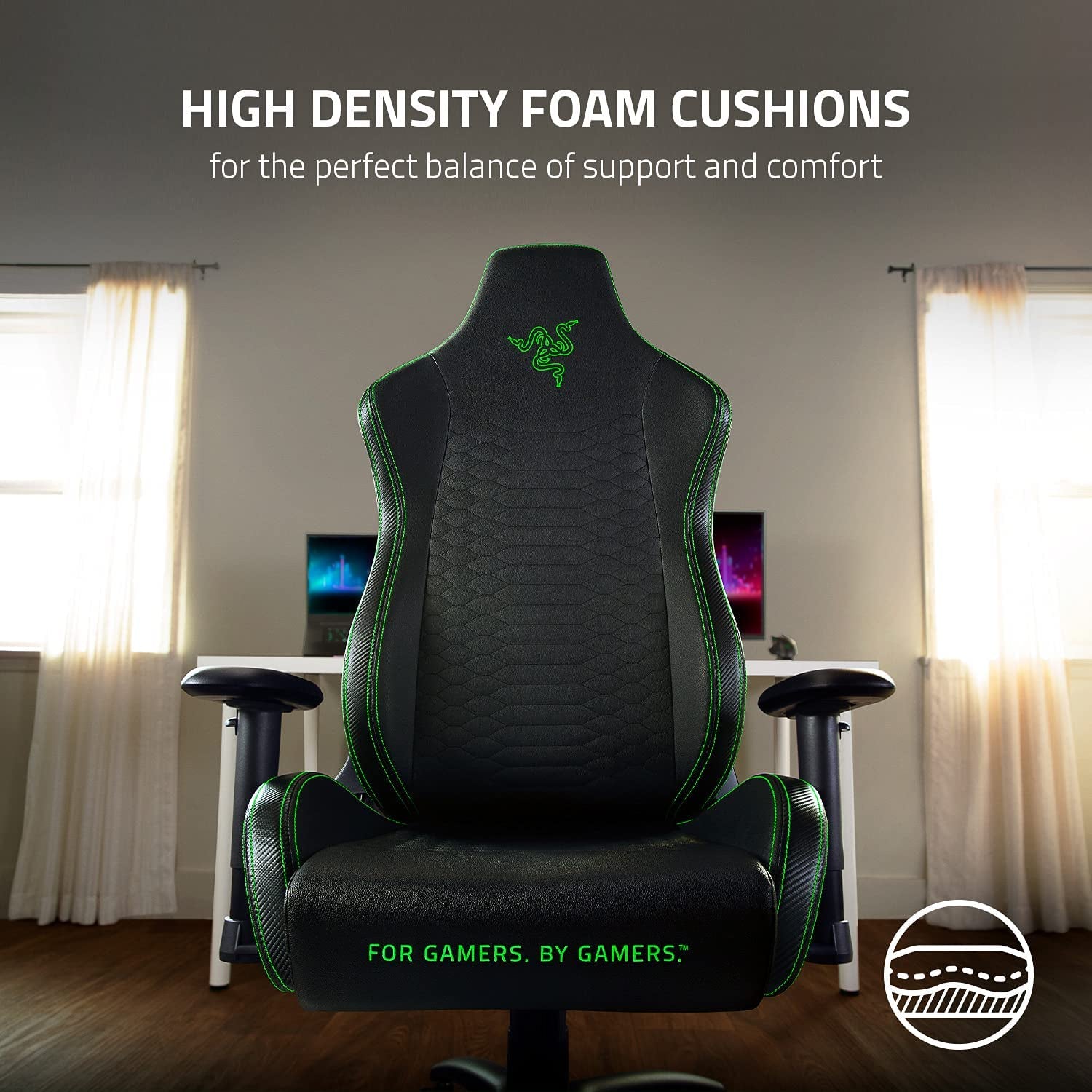 Iskur X Ergonomic Gaming Chair Black/Green - Leather Upholstered Adjustable Armrests High - Density Foam Cushions - ElectronicsAreFun