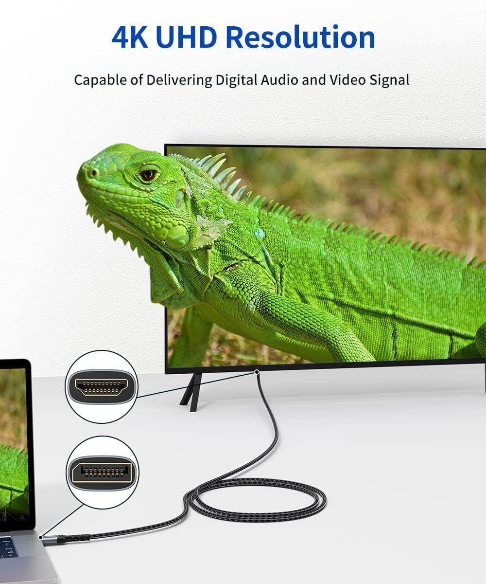 4K Displayport to HDMI Cable Adapter 10FT, DP to HDMI Male Video UHD 4K@30Hz/2K@60/1080P@120 Nylon DP to HDTV Uni - Directional Cord for Dell, Projector, Desktop, AMD, NVIDIA, Lenovo, HP, Thinkpad - ElectronicsAreFun