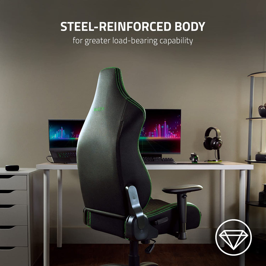 Iskur X Ergonomic Gaming Chair Black/Green - Leather Upholstered Adjustable Armrests High - Density Foam Cushions - ElectronicsAreFun