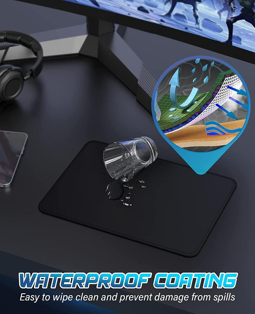 Computer Mouse Pad with Stitched Edges, Washable Mouse Mat with Superior Micro - Weave Cloth, Gaming Mouse Pad for Office & Home, Non - Slip Rubber Base, Black - ElectronicsAreFun