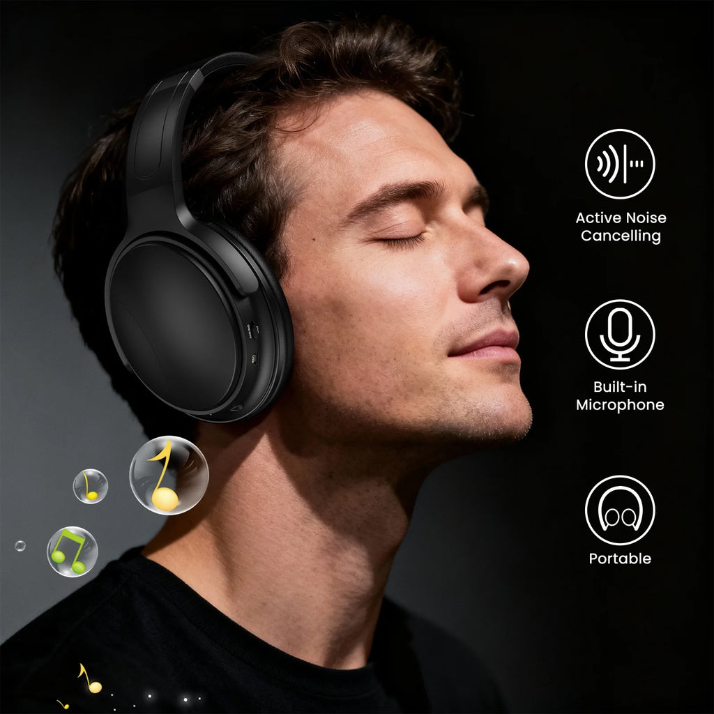 Noise Cancelling Headphones, Wireless Bluetooth Headphones, over Ear Headphones with Microphone, Black, Q8 - ElectronicsAreFun