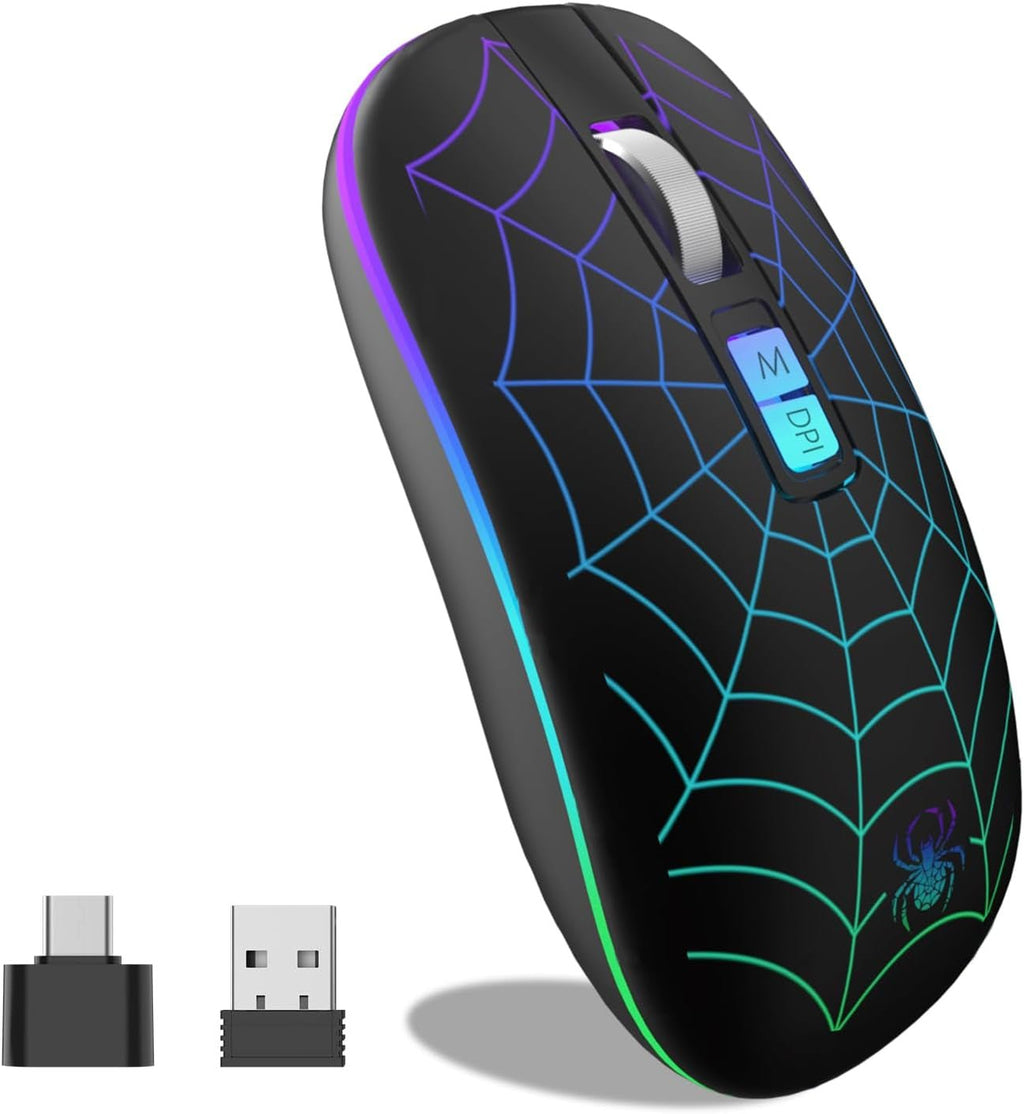 Wireless Bluetooth Mouse, LED Laptop Mouse with Dual Mode (Bluetooth + USB) 2.4Ghz, Portable Cordless Slient Computer Mice for Macbook/Windows/Chromebook - Balck - ElectronicsAreFun