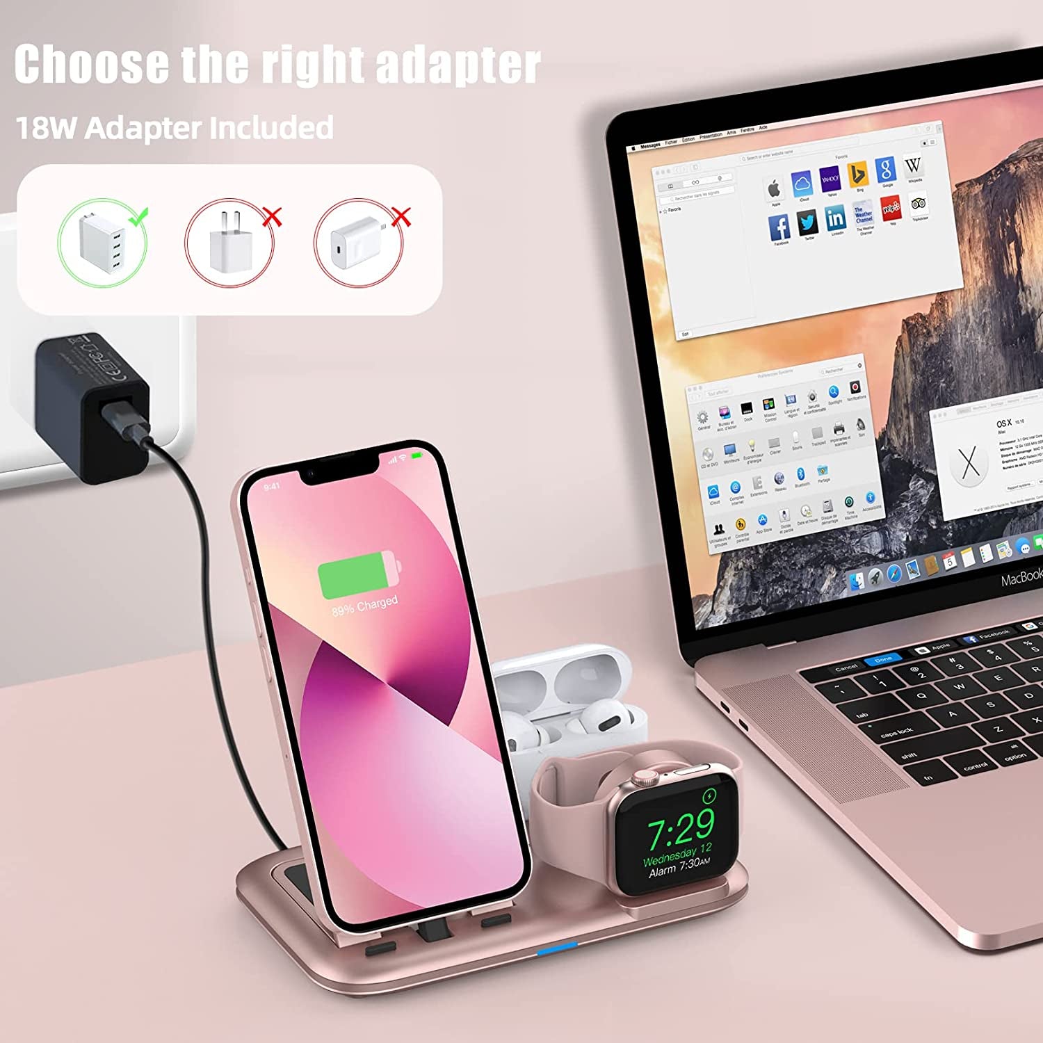 3 in 1 Charging Station for Multiple Devices Apple Bedside Charging Stand for Iphone and Apple Watch 7/6/SE/5/4/3/2/1 Charging Dock for Airpods Pro/3/2/1 (With 12W Fast Charger) Rose Gold - ElectronicsAreFun