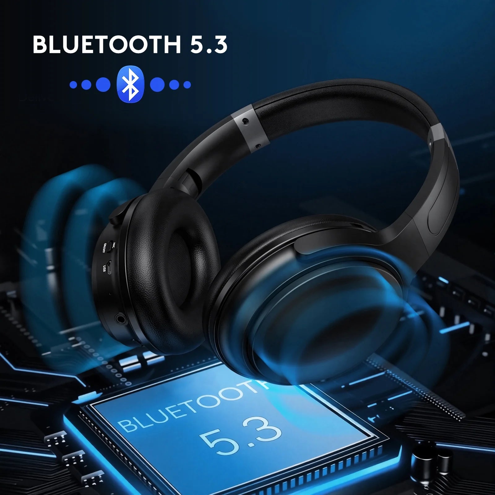 Noise Cancelling Headphones, Wireless Bluetooth Headphones, over Ear Headphones with Microphone, Black, Q8 - ElectronicsAreFun