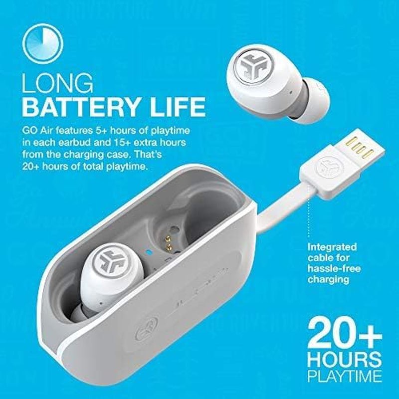 Go Air True Wireless Bluetooth Earbuds + Charging Case, Dual Connect, IP44 Sweat Resistance, Bluetooth 5.0 Connection, 3 EQ Sound Settings Signature, Balanced, Bass Boost (White) - ElectronicsAreFun