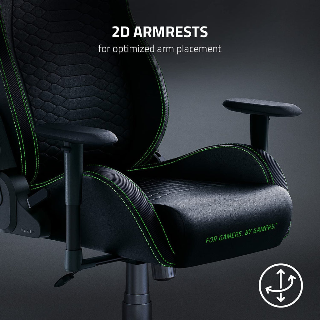 Iskur X Ergonomic Gaming Chair Black/Green - Leather Upholstered Adjustable Armrests High - Density Foam Cushions - ElectronicsAreFun