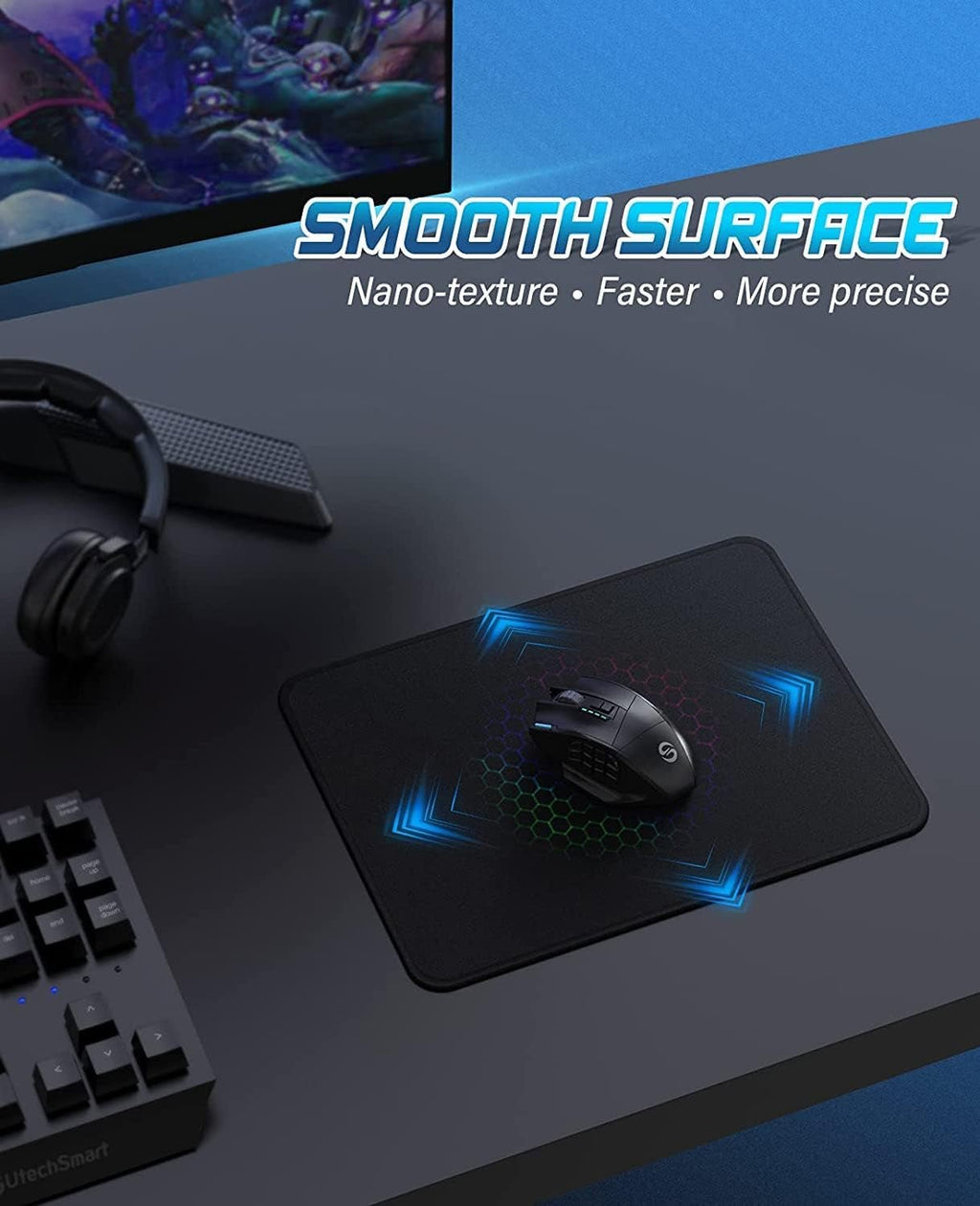 Computer Mouse Pad with Stitched Edges, Washable Mouse Mat with Superior Micro - Weave Cloth, Gaming Mouse Pad for Office & Home, Non - Slip Rubber Base, Black - ElectronicsAreFun