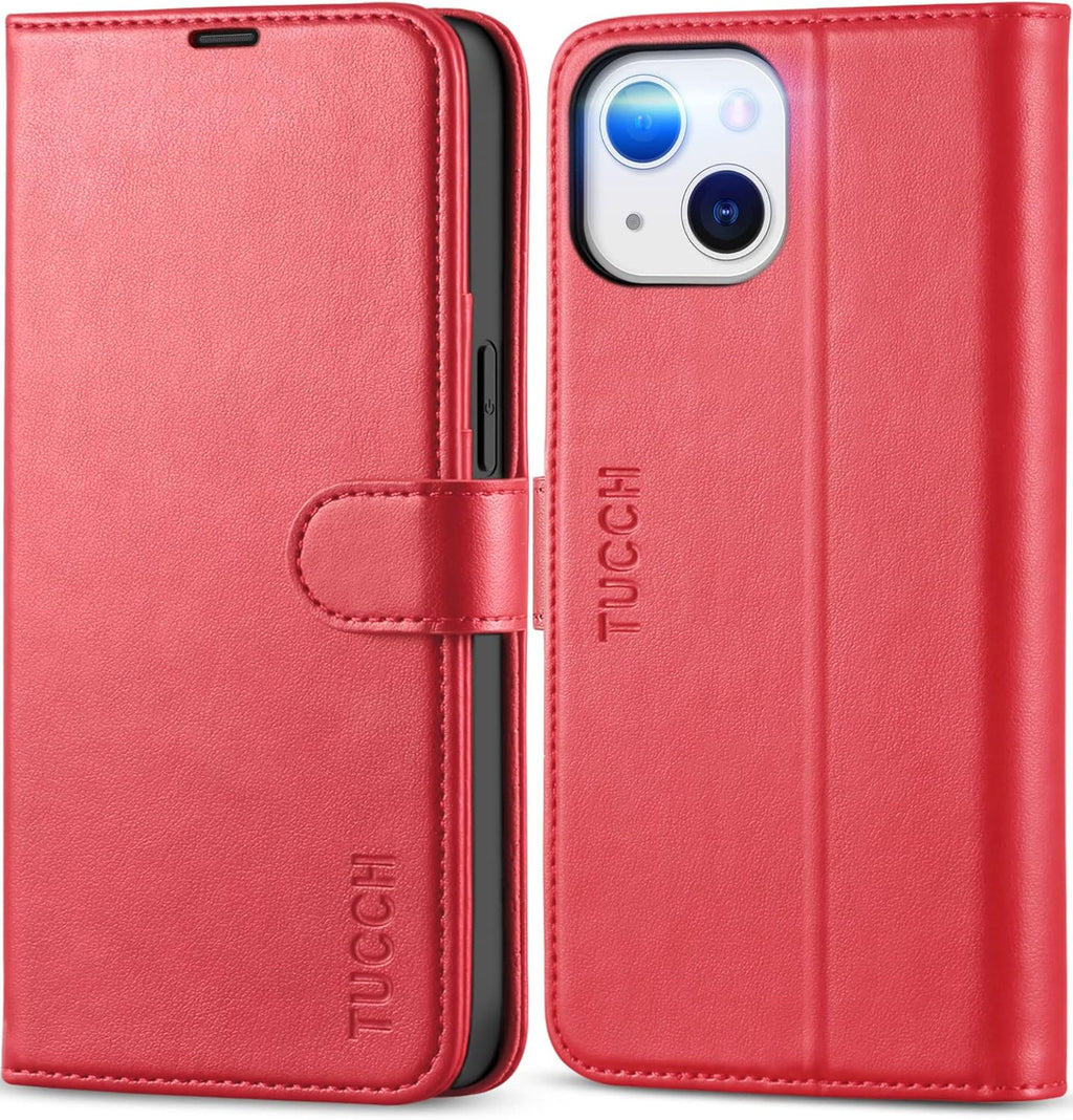 Wallet Case for Iphone 13 6.1 - Inch 5G, [RFID Blocking] Card Slots Holder Stand [Shockproof TPU Interior Case] PU Leather Magnetic Protective Flip Cover Compatible with Iphone 13 6.1" 2021, Red - ElectronicsAreFun