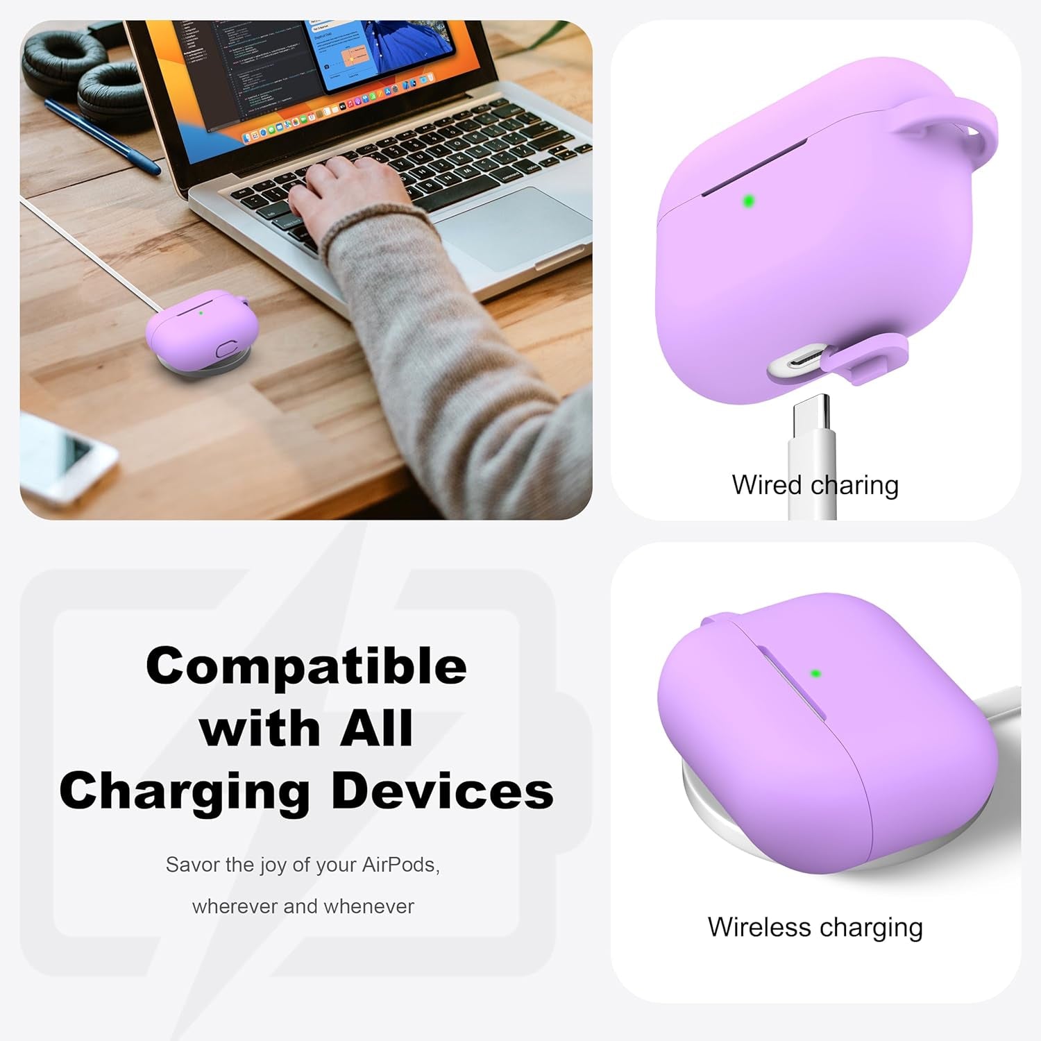 for Airpods Pro 2Nd/1St Generation Case with Cleaner Kit,Soft Silicone Protective Case Cover for Apple Airpod Pro 2/1 for Women Men,Airpods Pro Case Accessories with Keychain,Lavender - ElectronicsAreFun