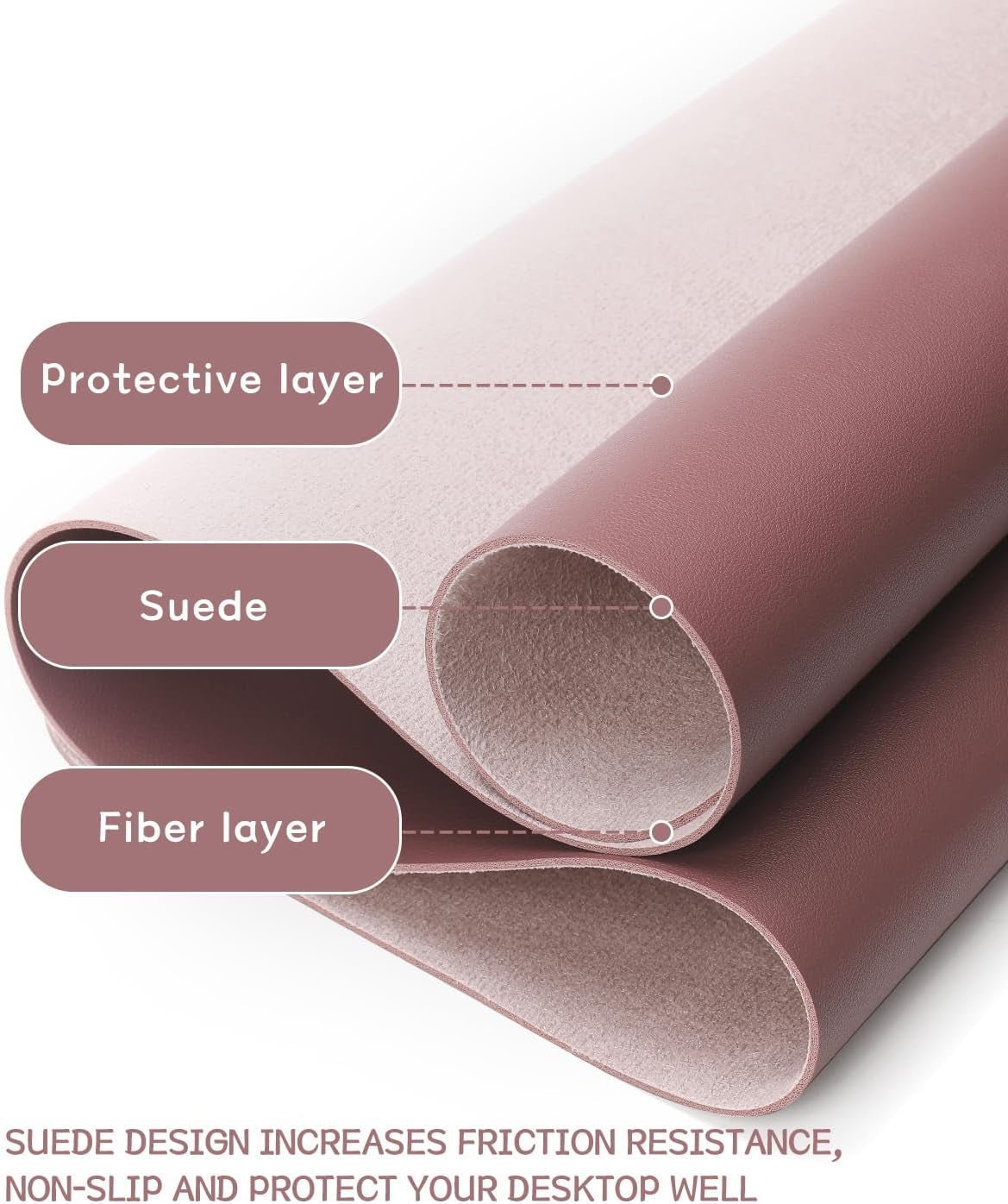 Non - Slip Leather Desk Pad L Size, Waterproof Laptop Computer Desk Keyboard Mat, Table Protector Blotter Mat, Large Mouse Pad for Office/Work/Home/Decor(Dark Pink, 35.4" X 17") - ElectronicsAreFun