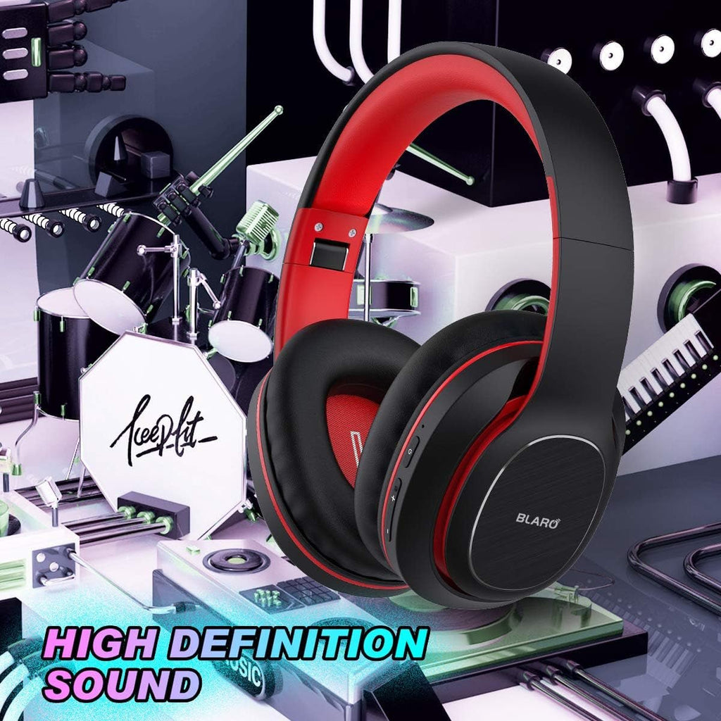 Bluetooth Headphones over Ear, Hi - Fi Deep Bass Wireless and Wired Headsets, 72 Hours Playtime, Soft Memory Protein Earmuffs, Foldable Headphones with CVC6.0 Mic - Red - ElectronicsAreFun