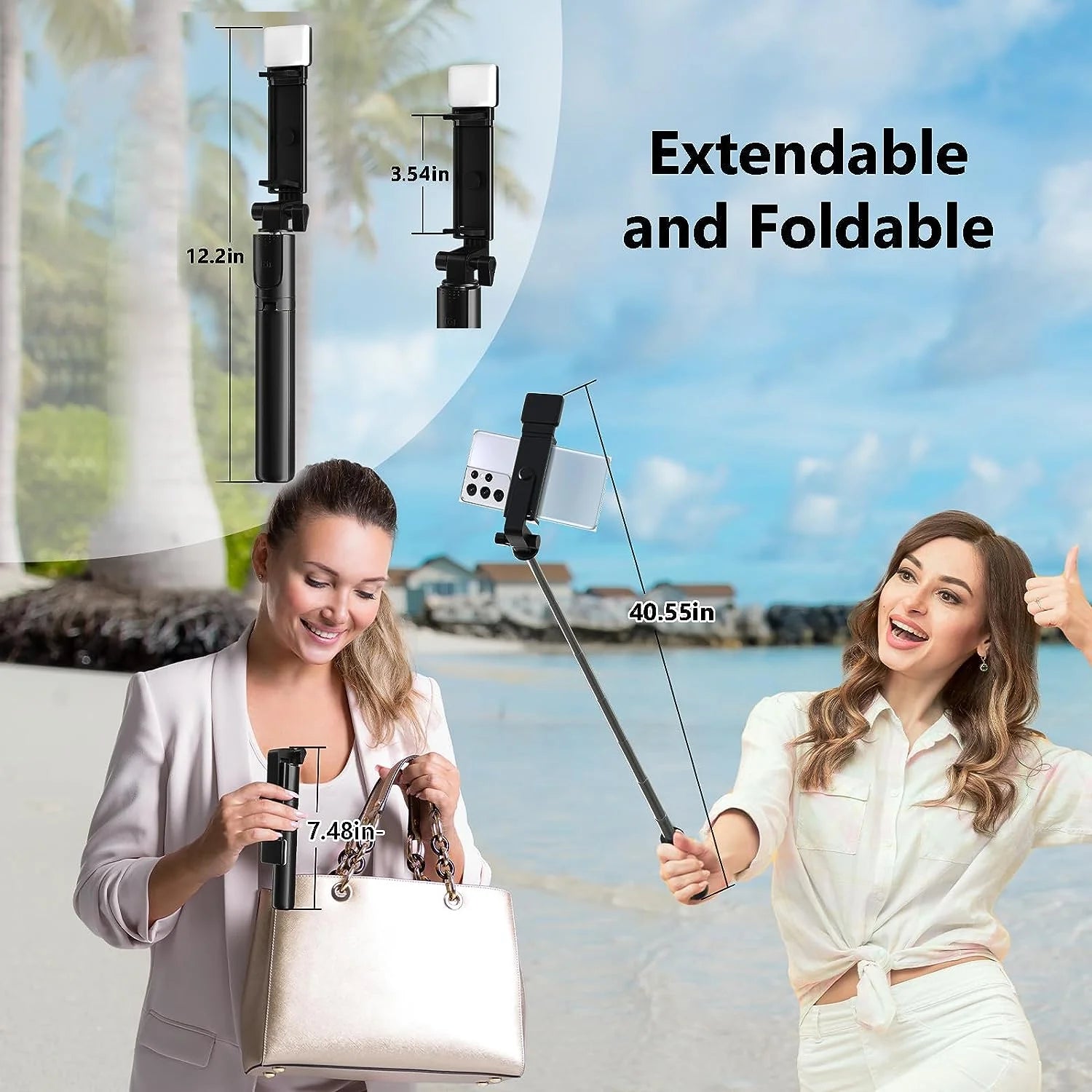 Selfie Stick, 40In Retractable with Remote, 2 Level Fill Light, Selfie Tripod for Iphone Android - ElectronicsAreFun