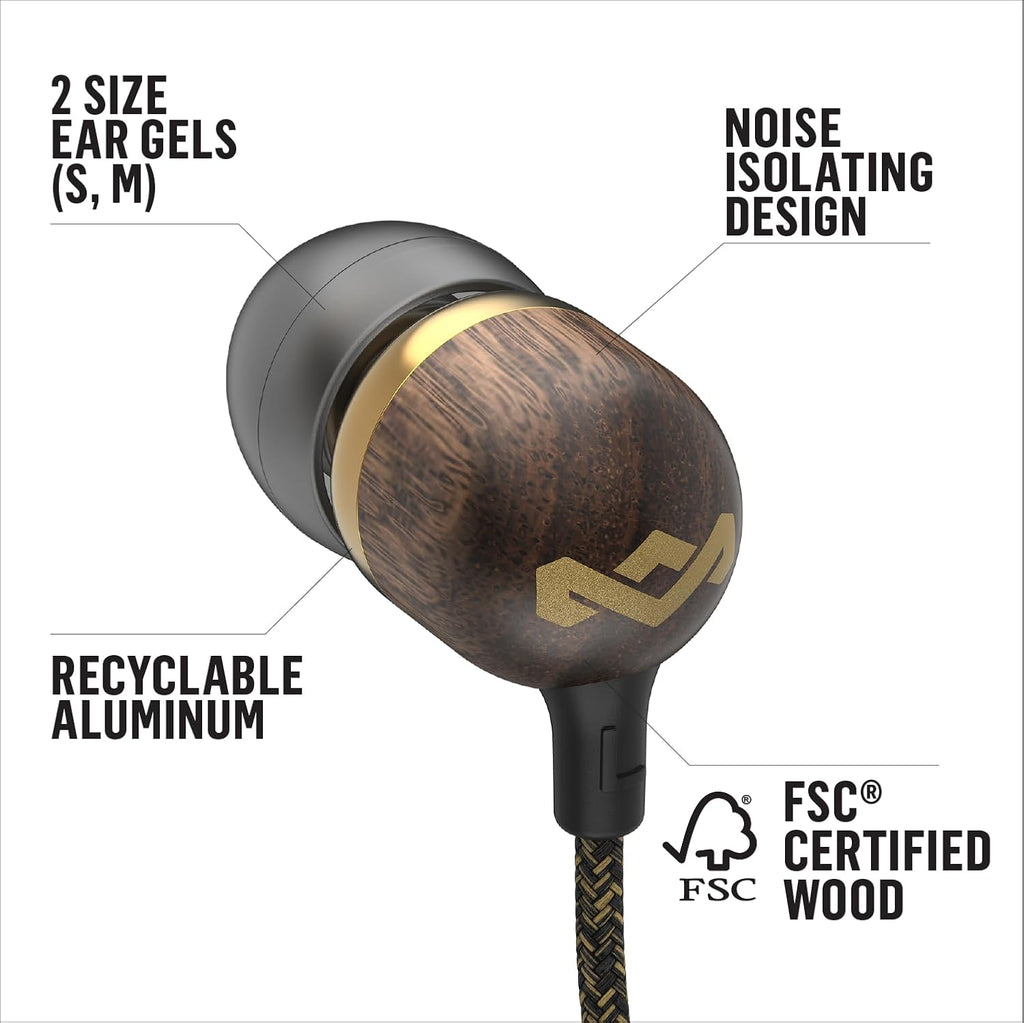 Smile Jamaica: Wired Earphones with Microphone, Noise Isolating Design, and Sustainable Materials, Brass - ElectronicsAreFun