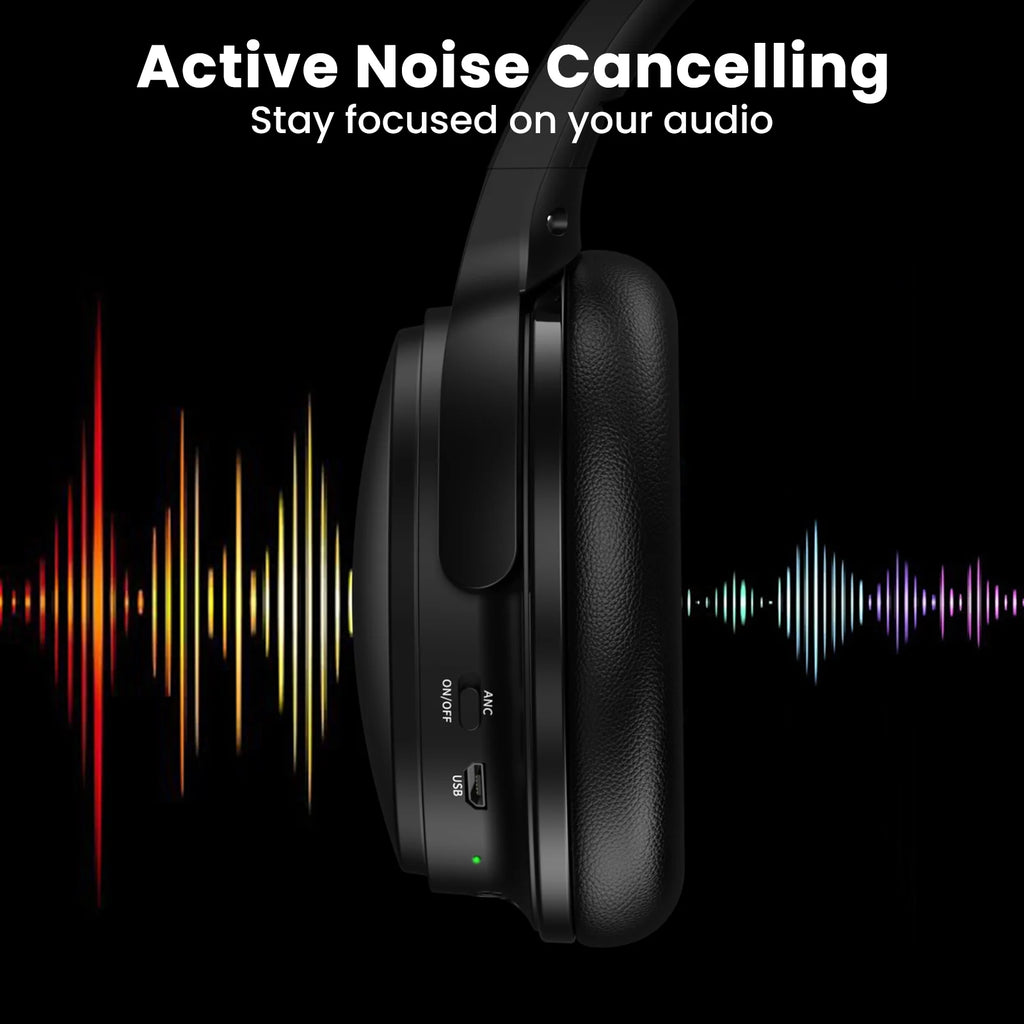 Noise Cancelling Headphones, Wireless Bluetooth Headphones, over Ear Headphones with Microphone, Black, Q8 - ElectronicsAreFun