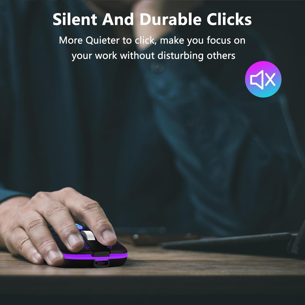 Wireless Bluetooth Mouse, LED Laptop Mouse with Dual Mode (Bluetooth + USB) 2.4Ghz, Portable Cordless Slient Computer Mice for Macbook/Windows/Chromebook - Balck - ElectronicsAreFun