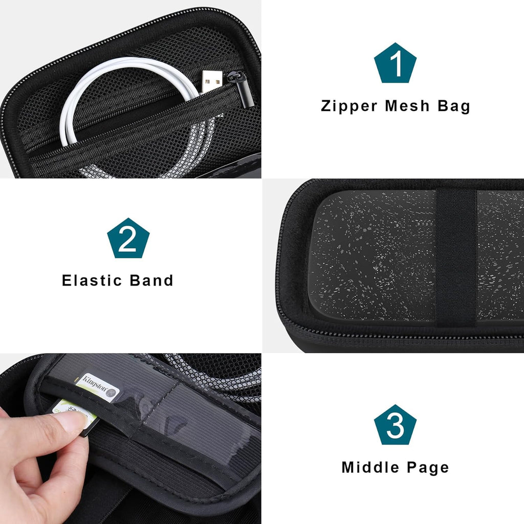 Hard Case for HP Sprocket 2X3 Portable Instant Photo Printer, Zipper Mesh Pocket Fits Photo Paper and Cable, Black - ElectronicsAreFun