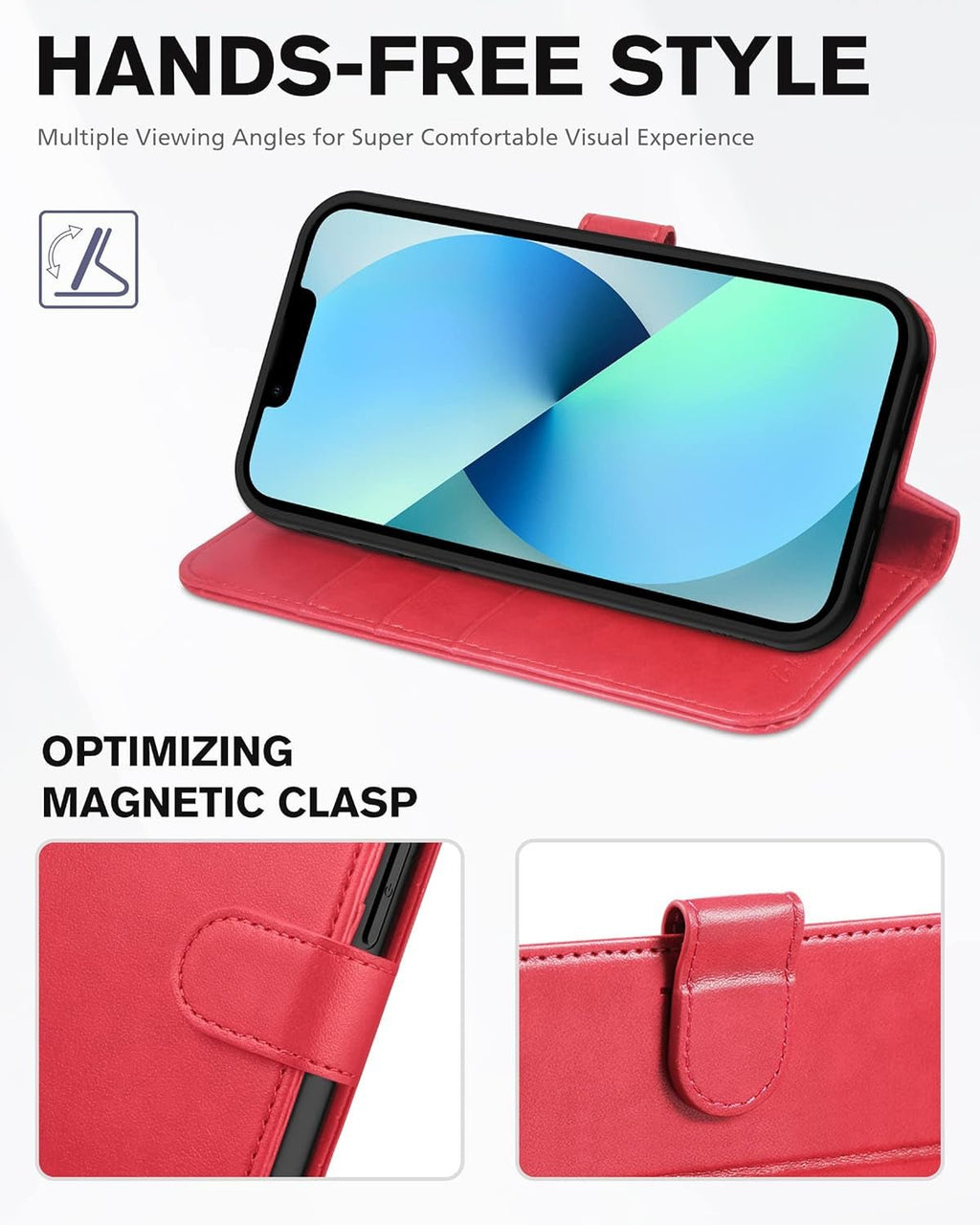 Wallet Case for Iphone 13 6.1 - Inch 5G, [RFID Blocking] Card Slots Holder Stand [Shockproof TPU Interior Case] PU Leather Magnetic Protective Flip Cover Compatible with Iphone 13 6.1" 2021, Red - ElectronicsAreFun