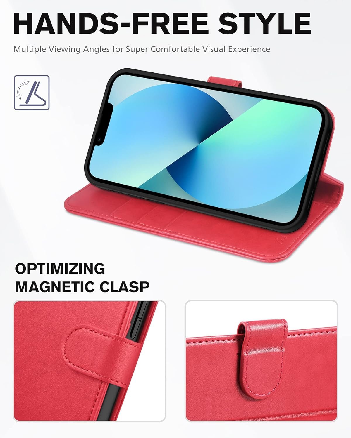 Wallet Case for Iphone 13 6.1 - Inch 5G, [RFID Blocking] Card Slots Holder Stand [Shockproof TPU Interior Case] PU Leather Magnetic Protective Flip Cover Compatible with Iphone 13 6.1" 2021, Red - ElectronicsAreFun