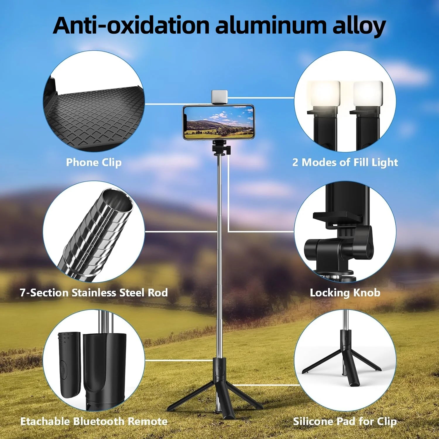 Selfie Stick, 40In Retractable with Remote, 2 Level Fill Light, Selfie Tripod for Iphone Android - ElectronicsAreFun