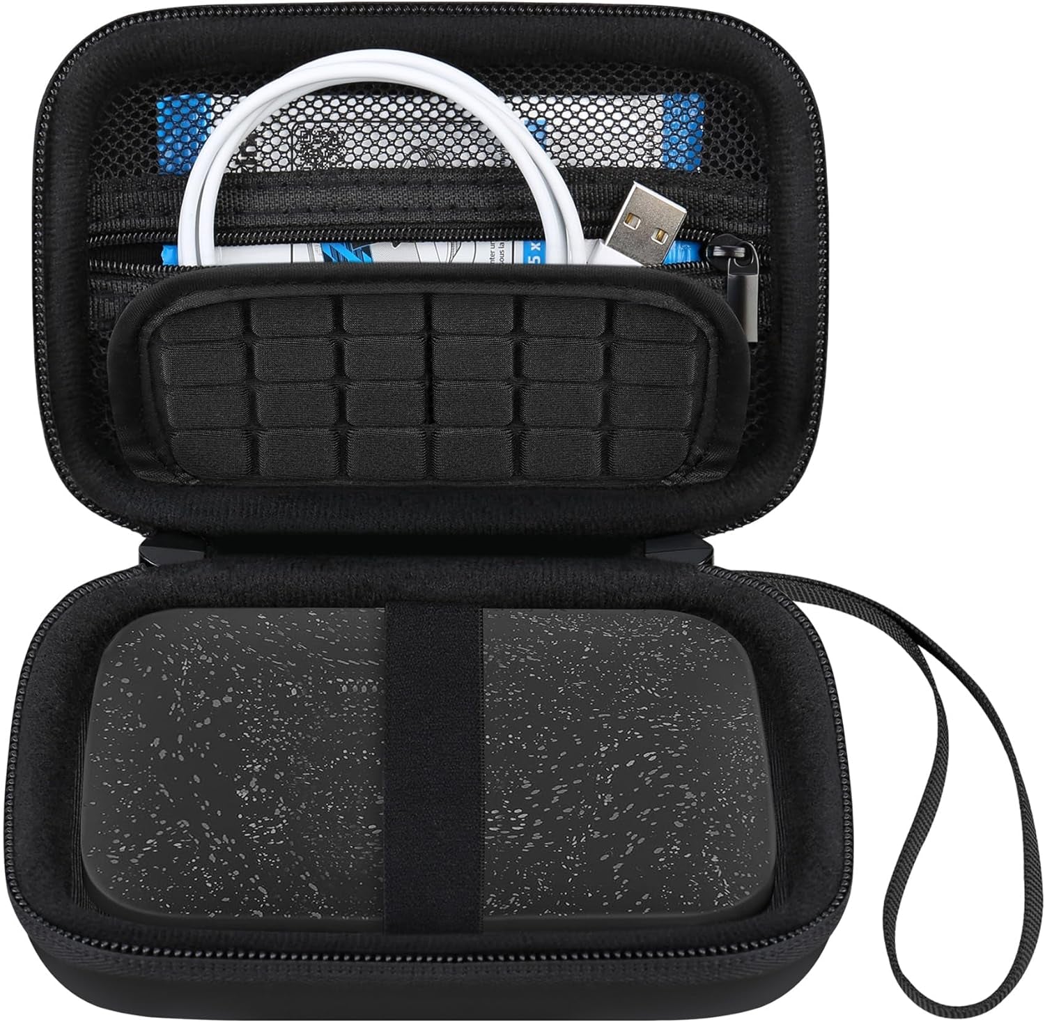 Hard Case for HP Sprocket 2X3 Portable Instant Photo Printer, Zipper Mesh Pocket Fits Photo Paper and Cable, Black - ElectronicsAreFun