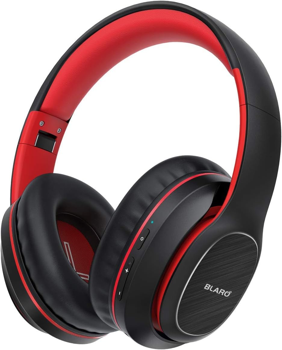 Bluetooth Headphones over Ear, Hi - Fi Deep Bass Wireless and Wired Headsets, 72 Hours Playtime, Soft Memory Protein Earmuffs, Foldable Headphones with CVC6.0 Mic - Red - ElectronicsAreFun