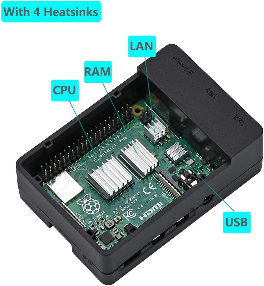 Case for Raspberry Pi 4, ABS Pi 4 Case with Cooling Fan, Pi 4 Heatsink, Simple Removable Top Cover for Pi 4 Model B/ 4B - ElectronicsAreFun