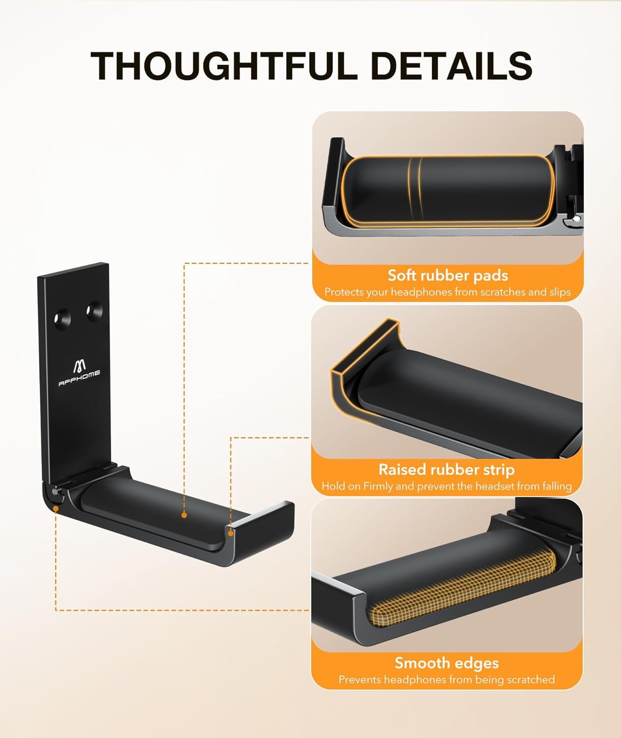 Headphone Stand Hanger Foldable Wall Hooks, save Space Durable Aluminum Headset Stand Holder for Universal Gaming Headset, Strong Adhesive, Black - ElectronicsAreFun